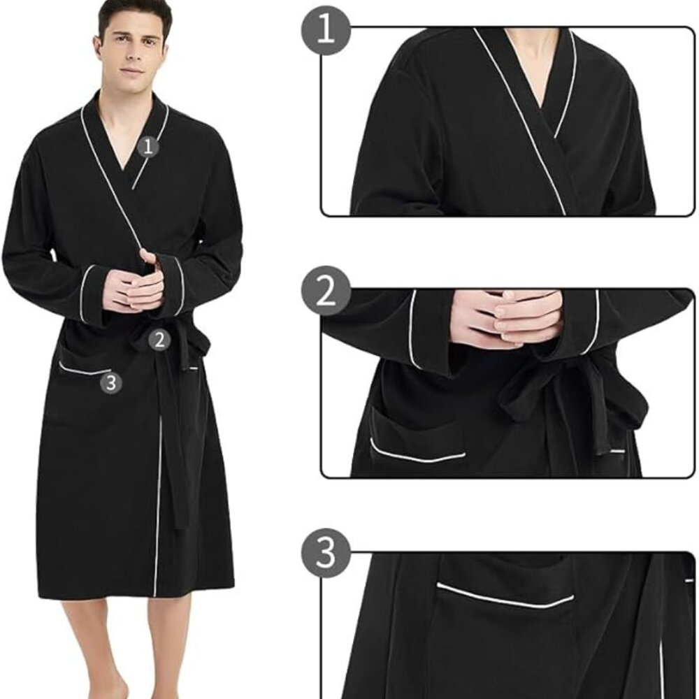 U2SKIIN Men's 100% Cotton Robe Lightweight Knit Bathrobe Sz 2XL/3XL  Black/White